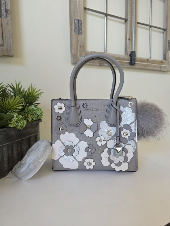 Michael Kors Handbags - Michael Kors Mercer Floral Leather Crossbody Satchel Pearl Grey Limited Edition